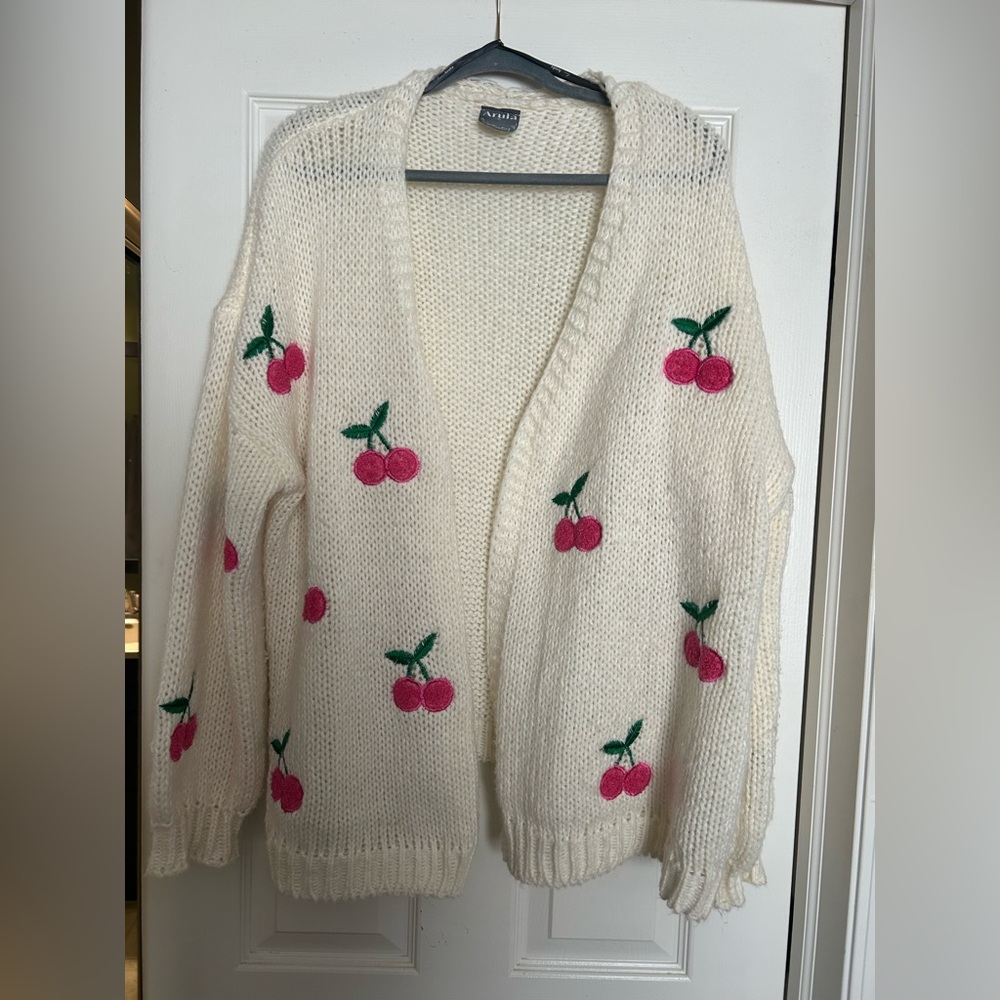 ARULA Cream Cardigan with Cherry Embroidery